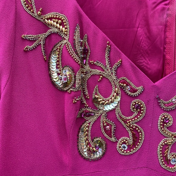 Isabelle Allard Paris Magenta Dress Gold Bead Botanical Paisley Applique - Picture 3 of 11